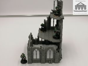 3 Story Gothic Ruin for table top war gaming Assembled Side on 1