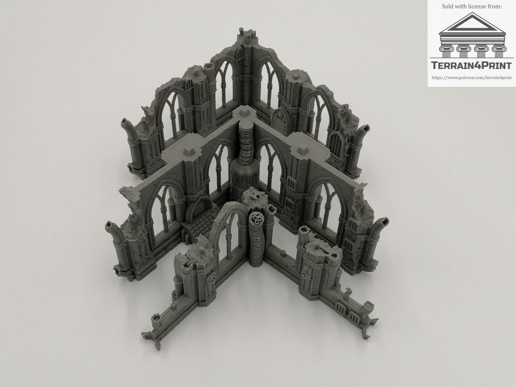 Gothic Scifi Ruin Building for 28mm Tabletop Wargaming Disassembled