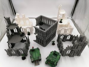 5 Piece Gothic Scifi Terrain Ruins Bundle for 28mm TableTop Wargamming Showing All 3 Designs