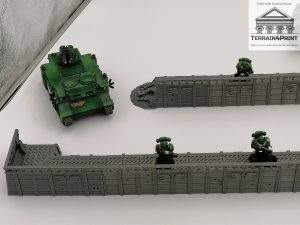 Trench Line Modular Barricade Set for Table Top War Gaming in Arrange into Two Trenches Close up Left