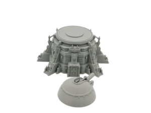 Unpainted grey 3D printed sci-fi bunker and detached dome turret miniature terrain for tabletop gaming