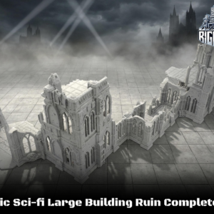 Gothic Sci-fi Large Building Ruin Complete Set: detailed grey 3D-printed tabletop wargaming terrain
