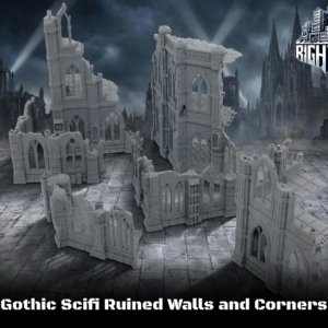Gothic Sci-Fi Ruined Walls and Corners 3D printed tabletop terrain miniatures